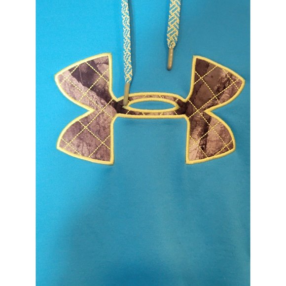Under Armour Pull Over Hooded Sweatshirt‎ Medium Blue Logo - Picture 3 of 7